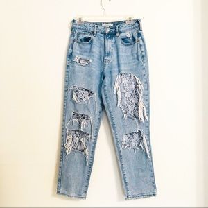PACSUN Custom Distressed Mom Jeans With Lace